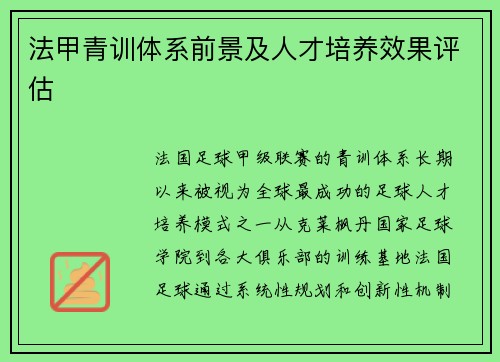 法甲青训体系前景及人才培养效果评估